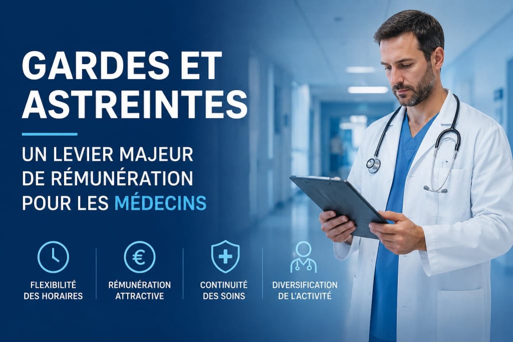 Médecin consultant un dossier dans un hôpital lors d'une garde ou d'une astreinte médicale.