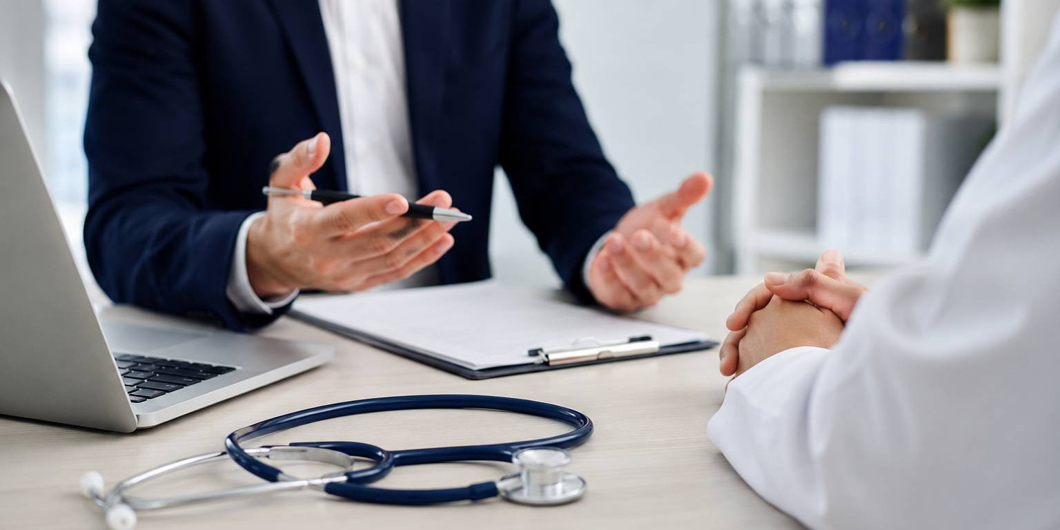 Consultation entre un recruteur spécialisé santé et un médecin dans le cadre d'un recrutement médical.