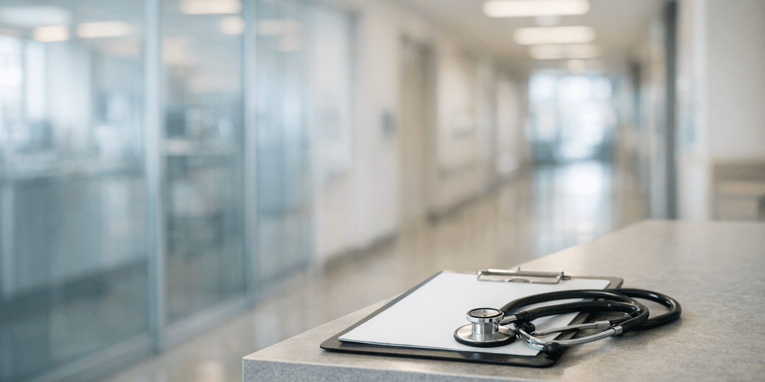 Couloir d’hôpital moderne illustrant un programme de mentorat et d’intégration des soignants