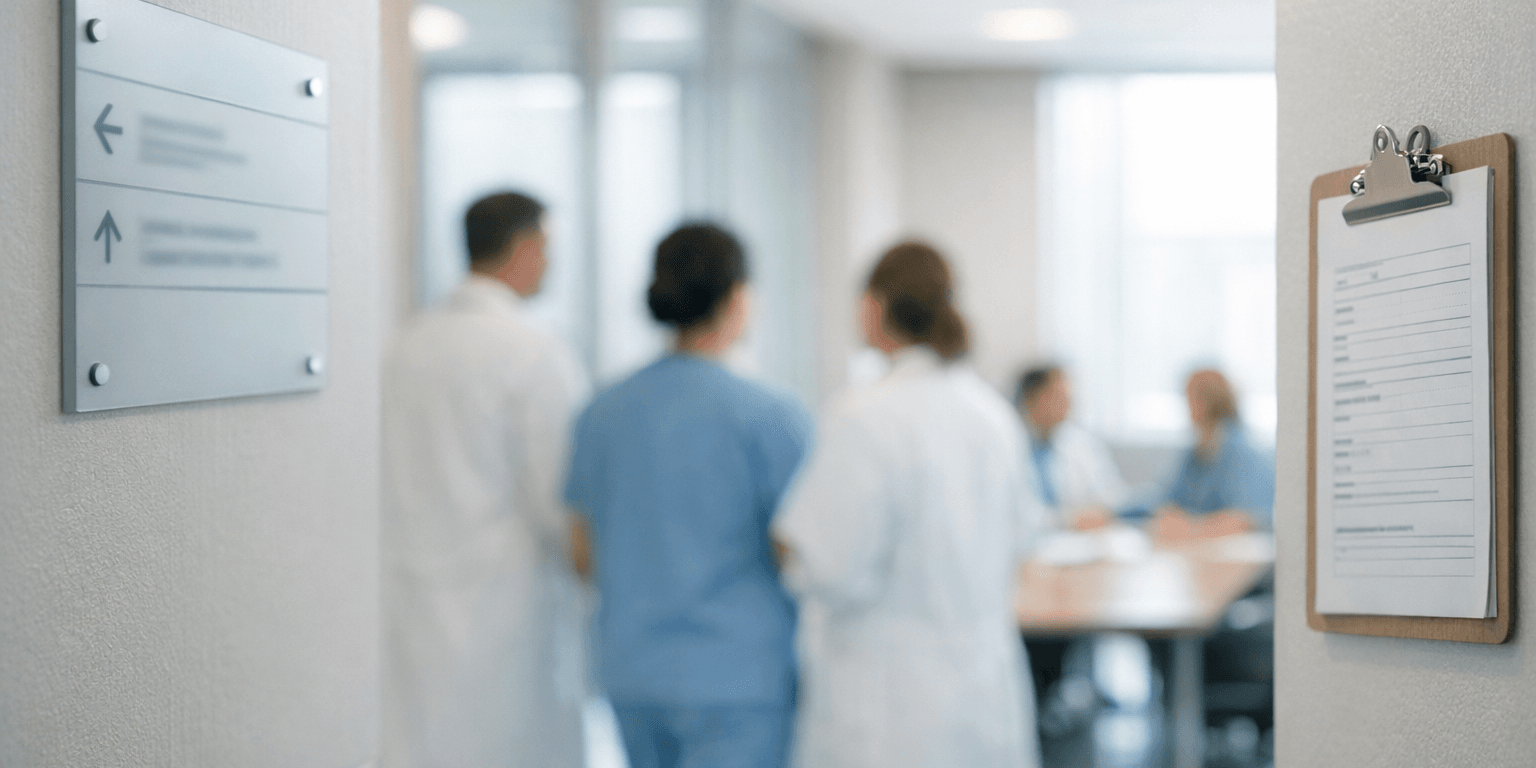 Bilan de compétences à l’hôpital et mobilité interne Couloir d’hôpital moderne illustrant un dispositif RH de mobilité interne et bilan de compétences