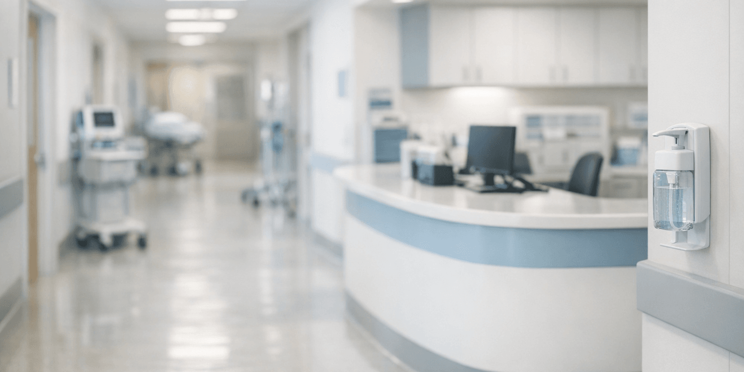 Stay interview à l’hôpital : prévenir les départs Couloir d’hôpital moderne illustrant la prévention des départs via les stay interviews