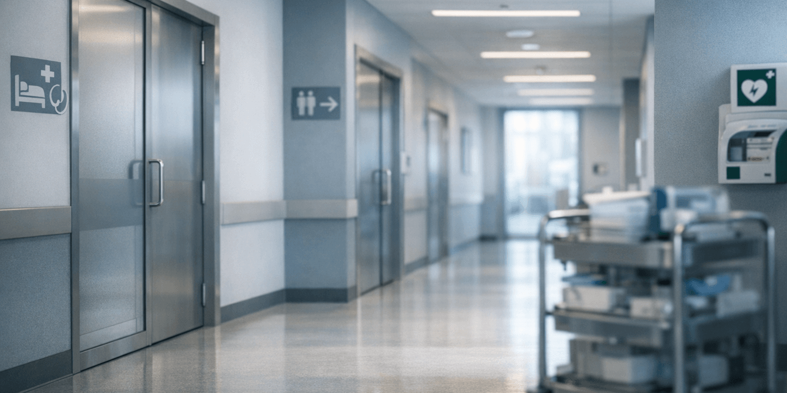 Médiation à l’hôpital et gestion des conflits Salle de réunion hospitalière sobre illustrant la médiation et la gestion des conflits en équipe soignante